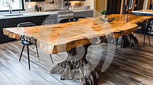 Rustic Wooden Dining Table in Modern Kitchen Ai Generated
