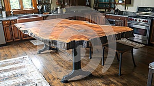 Rustic Wooden Dining Table in Modern Kitchen Ai Generated