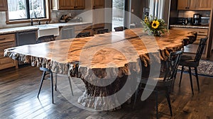 Rustic Wooden Dining Table in Modern Kitchen Ai Generated