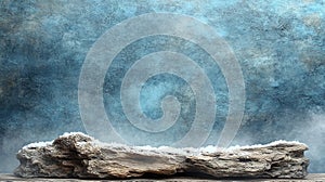 Rustic wooden log, snow-covered, backdrop