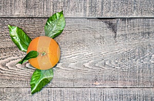 Rustic wooden plank table with trio of fresh picked ornages in t