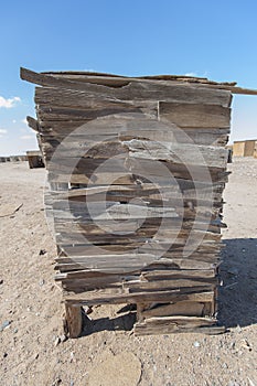 Rustic wooden structure in a desert town