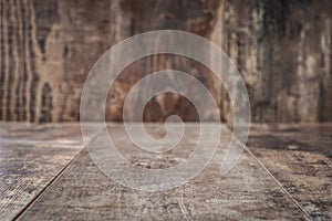 Rustic wooden table background. Empty.