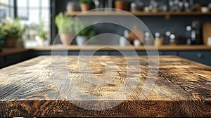 Rustic wooden table in a modern kitchen