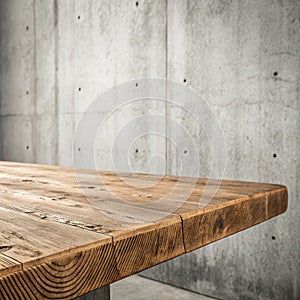 Rustic Wooden Table Top with Concrete Wall Backdrop,Productdisplay, Mockup