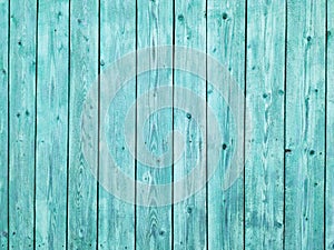 Rustic wooden wall, turquoise color. Retro style background. Weathered paint with many cracks