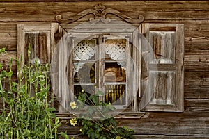 Rustic wooden window exterior detail Lithuania