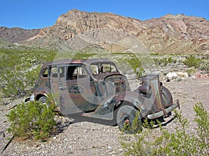 Rusting car in the desert environment near Nelson Nevada