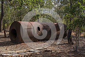 Rusting Old Abattoir Chimney In Bush