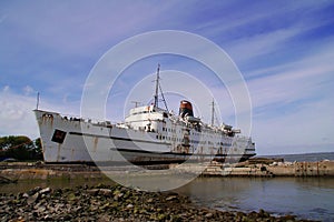 Rusting old passenger ship