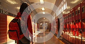 The rustle of backpacks and the sound of lockers opening and closing create a symphony of school day preparations photo
