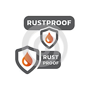 Rustproof with shield and water drop label