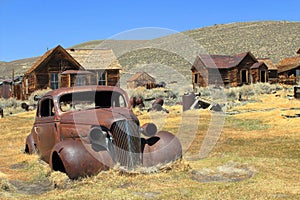 Bodie State Historic Site, Rusty Old Abandonned Car in Bodie Ghost Town, Eastern Sierra Nevada, California, USA