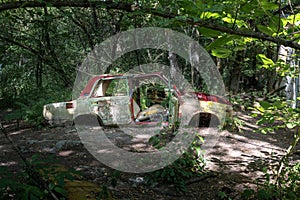 Rusty abandoned car - Zalissya Village, Chernobyl Exclusion Zone, Ukraine