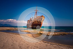 Rusty and abandoned shipwreck