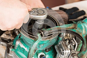 Rusty adjustable wrench and bolt