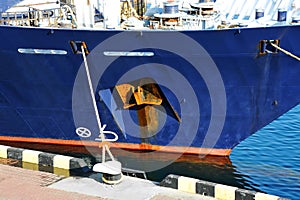 Anchor on ship hull