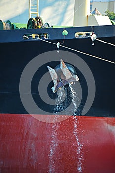 Anchor on ship hull