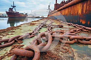rusty anchors and chains at a vintage dockyard
