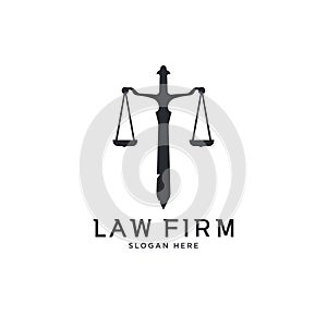 Rusty ancient sword and scale law firm logo template