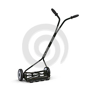 Rusty Antique Push Mower isolated on white