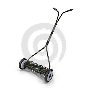 Rusty Antique Push Mower isolated on white
