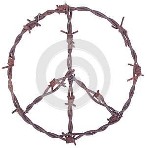 Rusty barbed wire peace sign