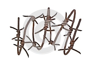 Rusty barbed wire on white background