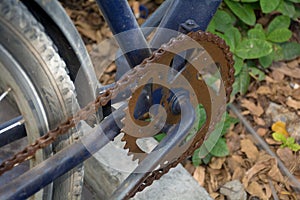 Rusty bike chain from active treatment.