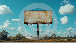 Rusty Billboard Under Cloudy Blue Sky