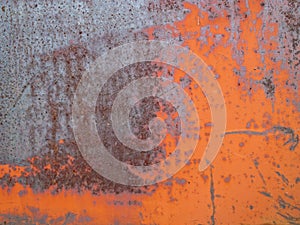 Rusty blue and orange painted detailed metal texture background.