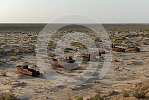 Rusty boats of former Aral fishing fleet