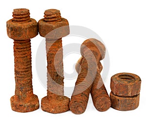 Rusty bolts with nuts