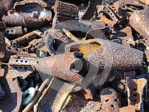 Rusty bomb shell case from second world war found in the mountains near the trenches Musta Tuntury Rybachy