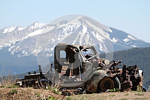 Rusty car remains in Rocky Mountains