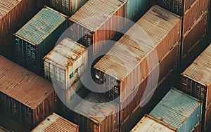 Rusty Cargo Containers Stacked High