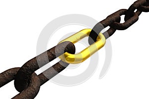 Rusty chain with golden link