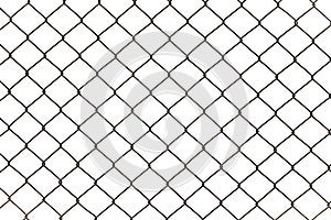 Rusty chain link fencing isolated on white background