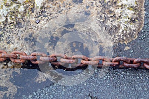 Rusty chain on a quay side.