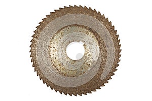 Rusty circular saw blade, isolated on white photo