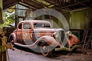 rusty classic car awaiting restoration