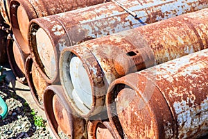 Rusty Compressed Gas Cylinders Close Up