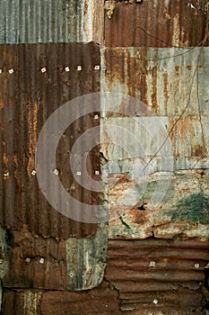 Rusty corrugated metal wall grunge background texture