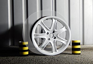 Rusty Damaged Alloy Wheel Rim In Garage