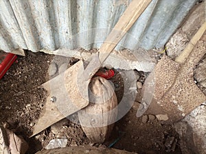 rusty and damaged shovels that are not properly maintained