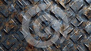 Rusty Diamond Plate Metal Texture, Seamless Industrial Background