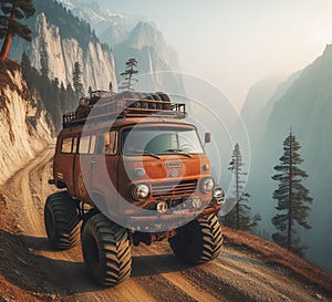 rusty dirt offroad 4x4 lifted vintage custom camper conversion jeep overlanding in mountain roads