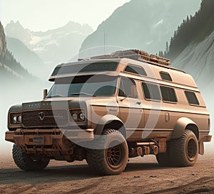 rusty dirt offroad 4x4 lifted vintage custom camper conversion jeep overlanding in mountain roads