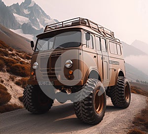 rusty dirt offroad 4x4 lifted vintage custom camper conversion jeep overlanding in mountain roads