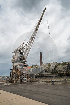 Rusty disused crane on Cockatoo Island docks
